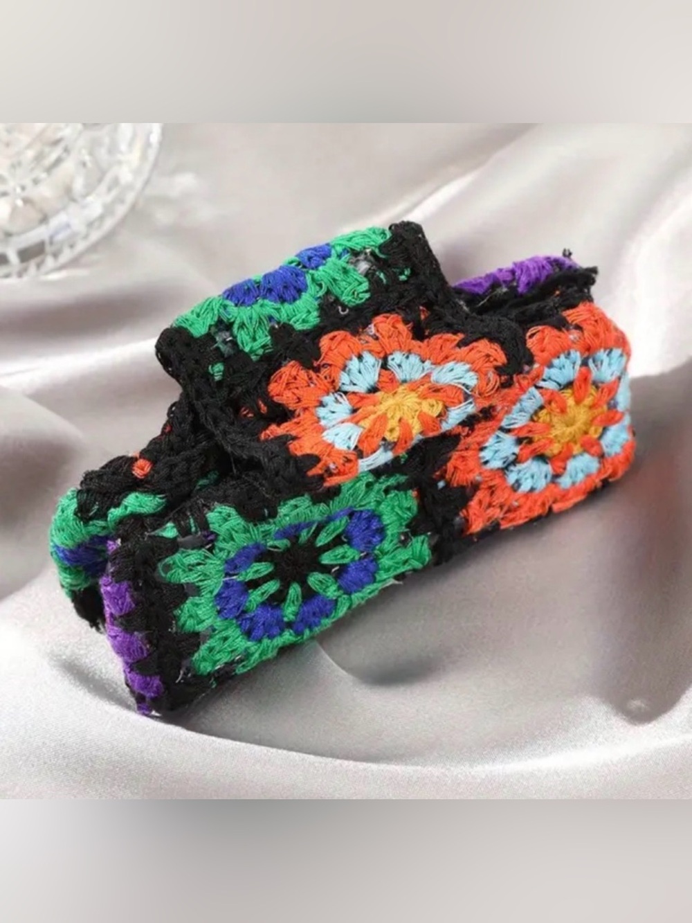 Black Colorful Crochet Claw Clip